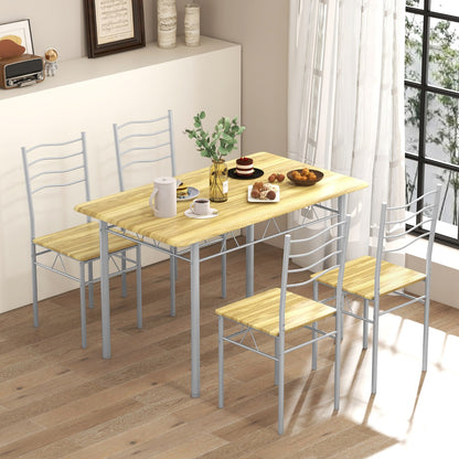 5 Pieces Dining Table Set with Rectangular Tabletop and 4 High Backrest Chairs-Natural