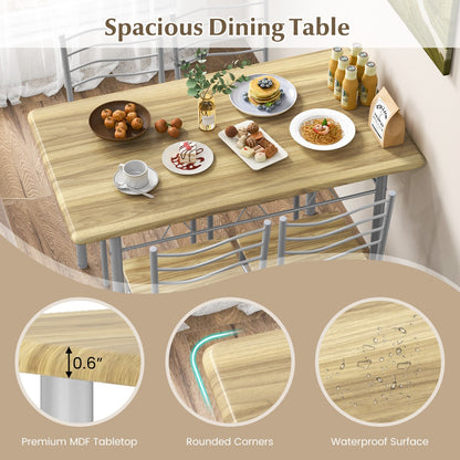 5 Pieces Dining Table Set with Rectangular Tabletop and 4 High Backrest Chairs-Natural