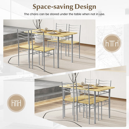 5 Pieces Dining Table Set with Rectangular Tabletop and 4 High Backrest Chairs-Natural