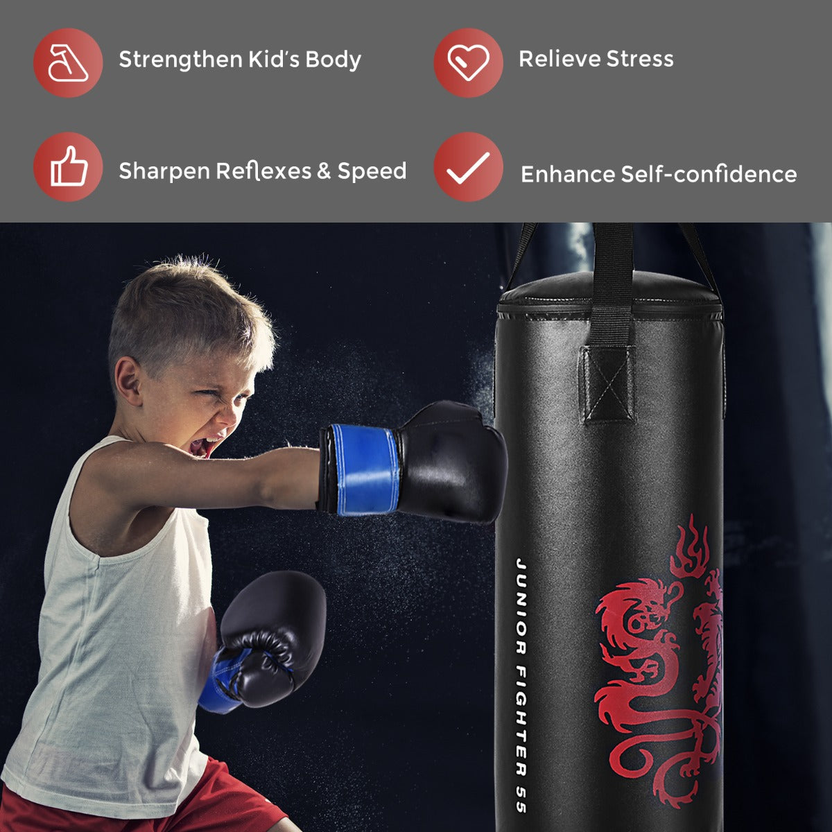 5 Pieces Kids Punching Bag Set with Boxing Gloves and Skipping Rope