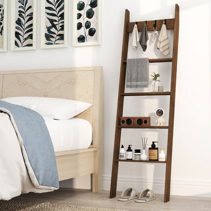 5-Tier Blanket Ladder 148cm Bamboo Decorative Ladder Shelf-Brown