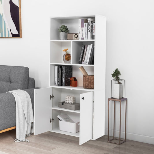 Costway 5-Tier Bookcase 155 CM Tall Bookshelf with Double Doors and Adjustable Shelf