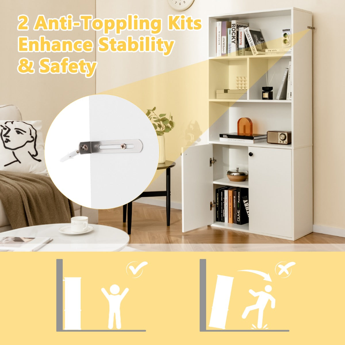 Numbered parts, hardware, and detailed instructions simplify assembly of this 155 cm tall bookcase