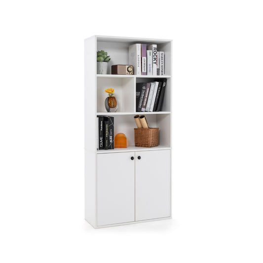Costway 5-Tier Bookcase 155 CM Tall Bookshelf with Double Doors and Adjustable Shelf