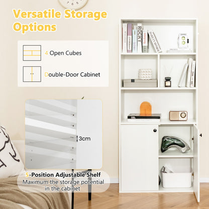 Costway 5-Tier Bookcase 155 CM Tall Bookshelf with Double Doors and Adjustable Shelf