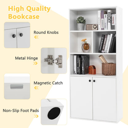 Costway 5-Tier Bookcase 155 CM Tall Bookshelf with Double Doors and Adjustable Shelf