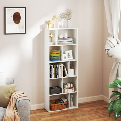 5 Tier Bookshelf with 10 Compartments and Floor Standing Room Divider-White