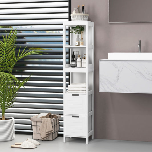 Costway 5-tier Free-standing Wood Bathroom Storage Cabinet