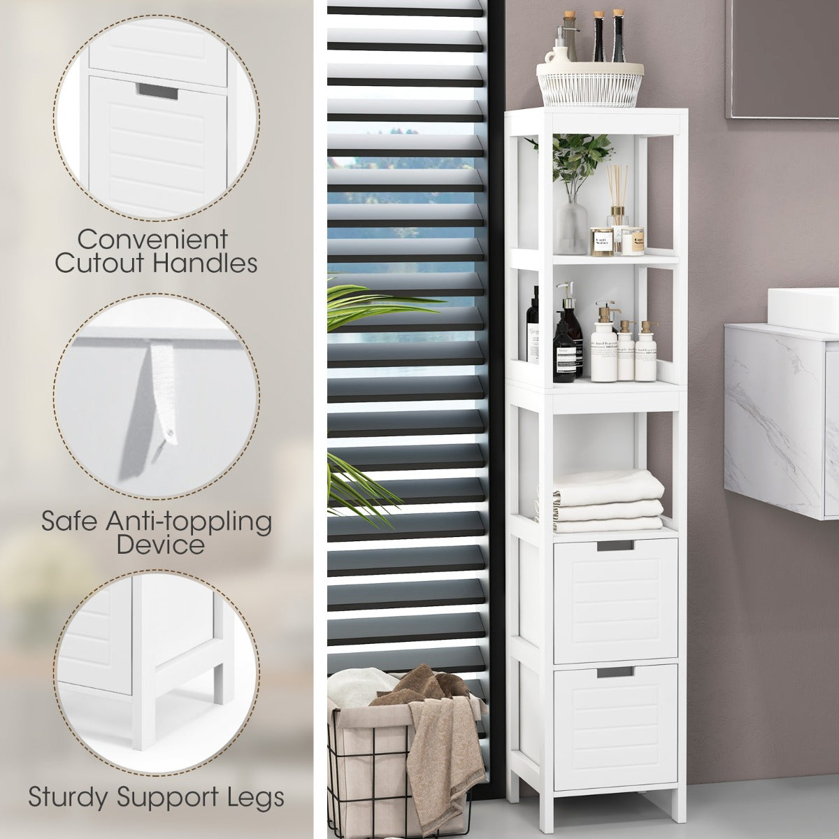 Elegant white design complements bedrooms, living rooms, bathrooms, balconies, and other interior spaces