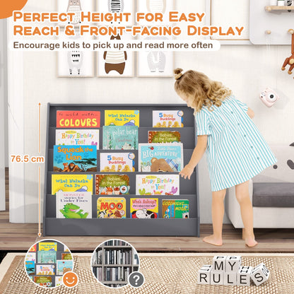 5 Tier Kids Bookshelf with Anti-Toppling Devices for Kids Room-Grey
