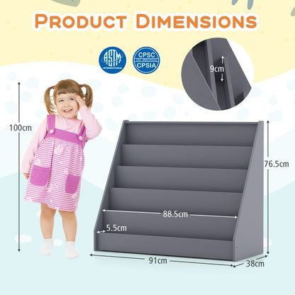 5 Tier Kids Bookshelf with Anti-Toppling Devices for Kids Room-Grey