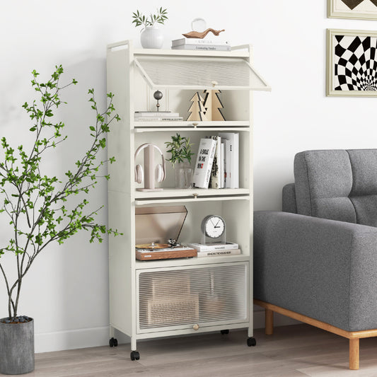 5-Tier Kitchen Baker Rack with Flip Door Cabinet-White