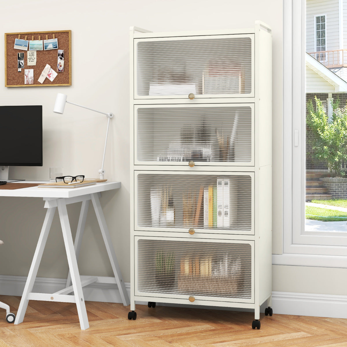 5-Tier Kitchen Baker Rack with Flip Door Cabinet-White