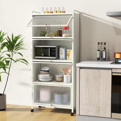 5-Tier Kitchen Baker Rack with Flip Door Cabinet-White