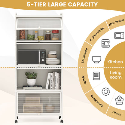 5-Tier Kitchen Baker Rack with Flip Door Cabinet-White