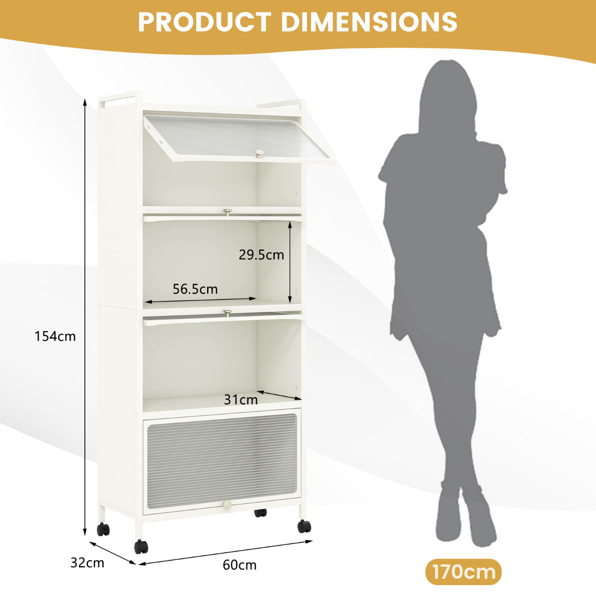 5-Tier Kitchen Baker Rack with Flip Door Cabinet-White