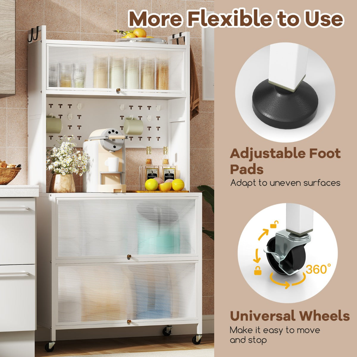 5 Tier Kitchen Bakers Rack Multifunctional Microwave Stand-White