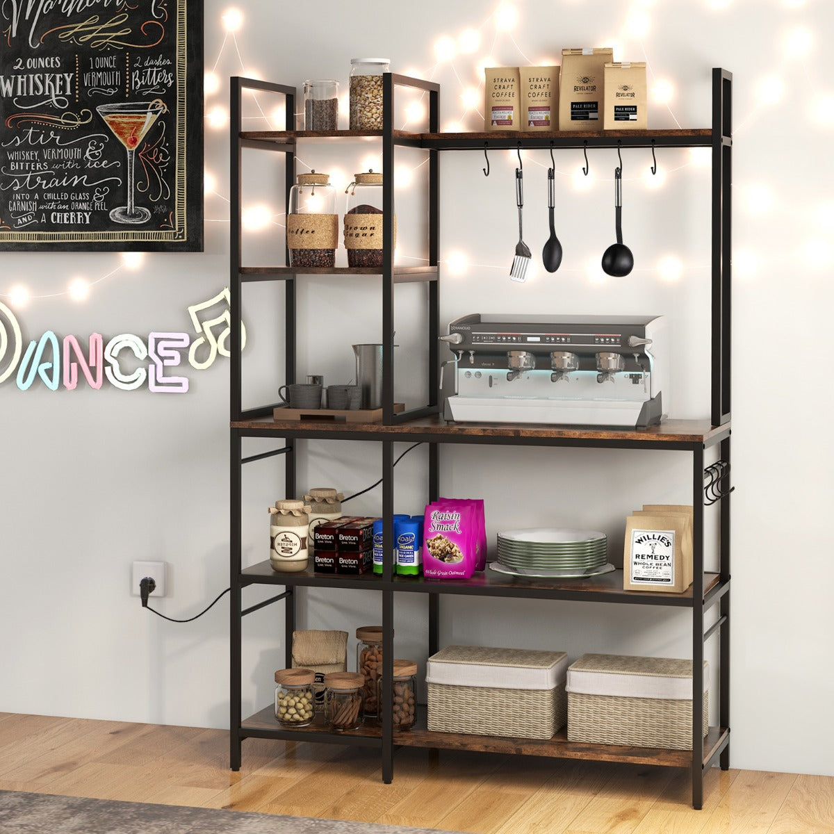 Six adjustable foot pads keep the kitchen storage rack balanced on tile, carpet, and uneven floors