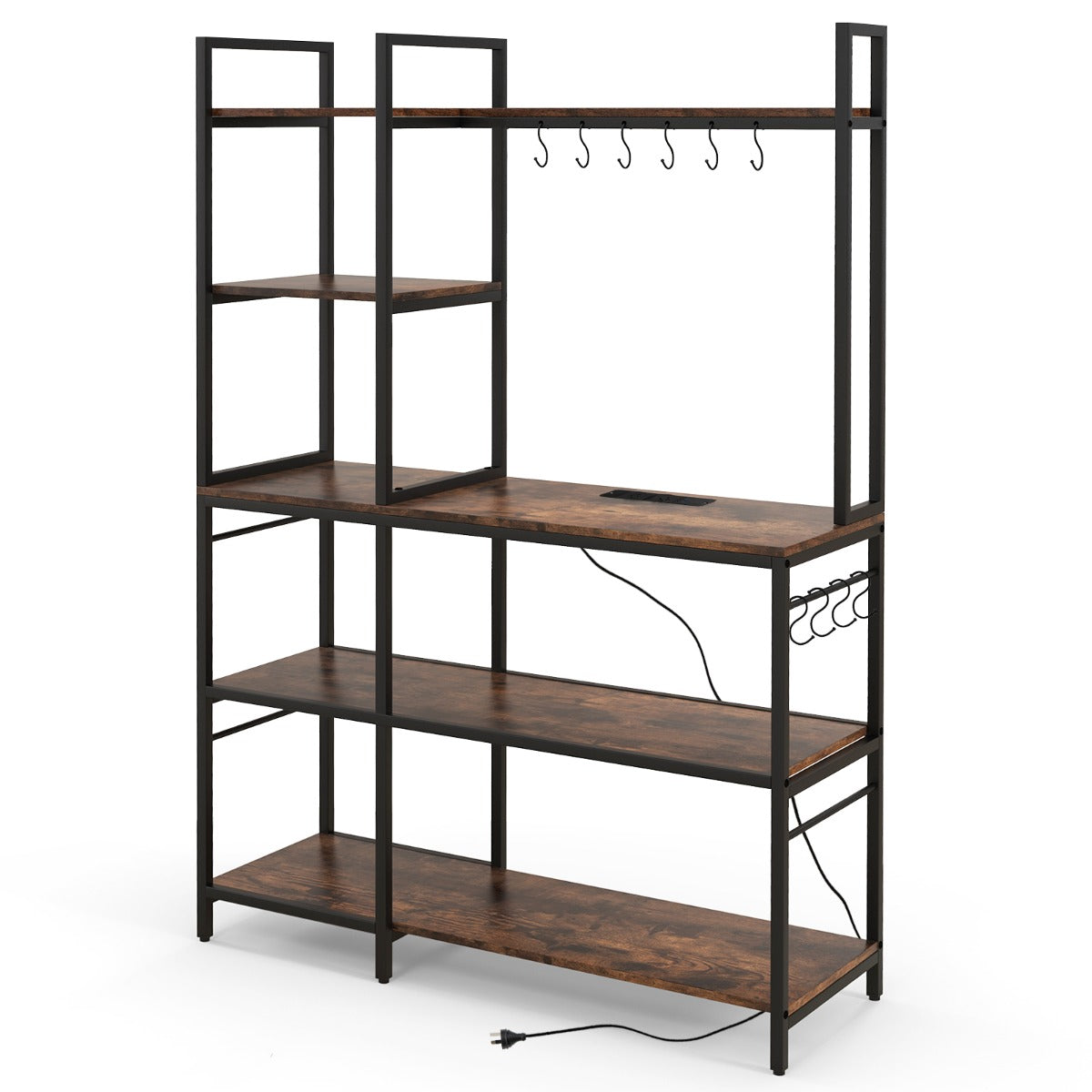 Anti-toppling devices secure this tall utility shelf to the wall for improved household safety