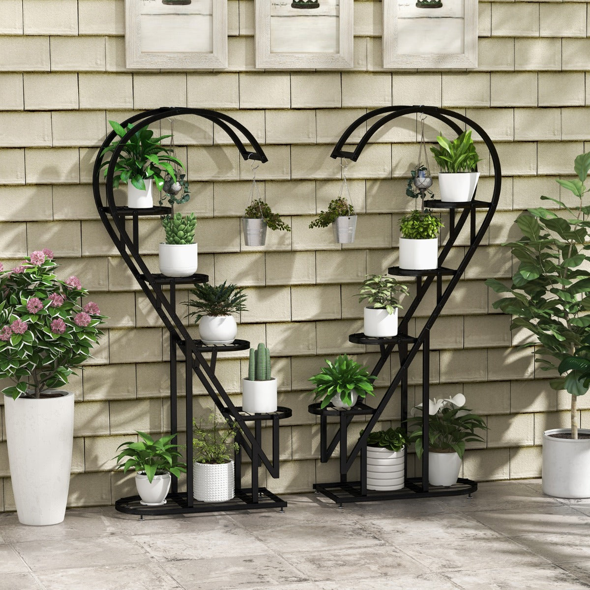 5 Tier Metal Plant Stand with Hanging Hook-Black