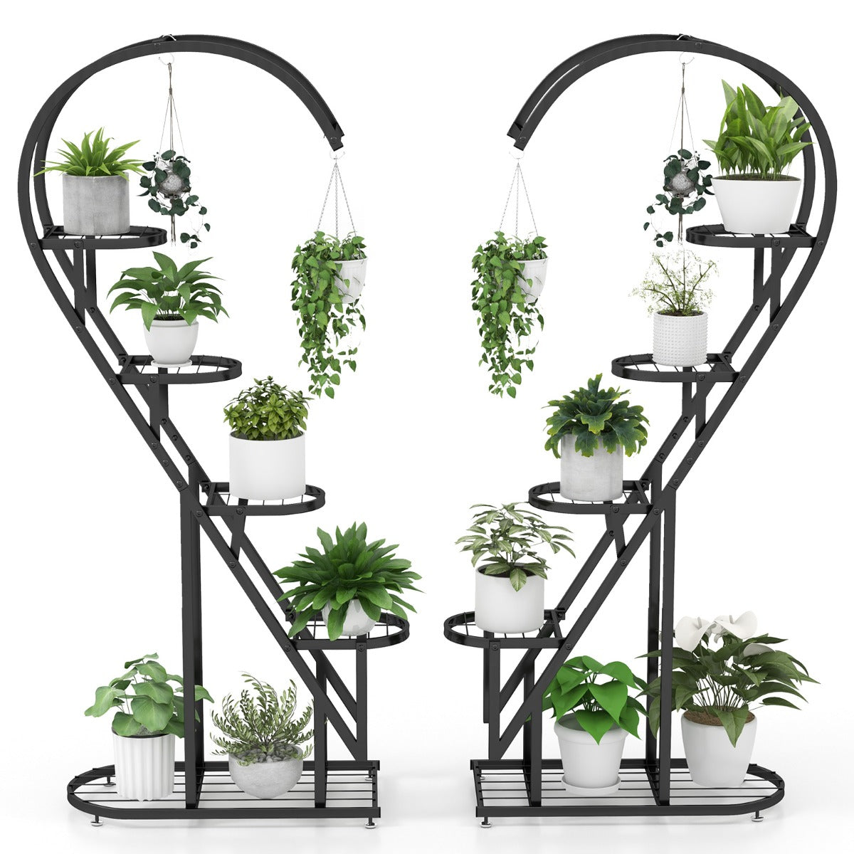 5 Tier Metal Plant Stand with Hanging Hook-Black
