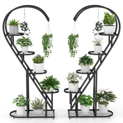 5 Tier Metal Plant Stand with Hanging Hook-Black