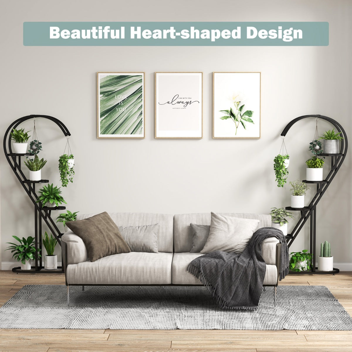 5 Tier Metal Plant Stand with Hanging Hook-Black