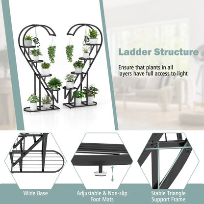 5 Tier Metal Plant Stand with Hanging Hook-Black