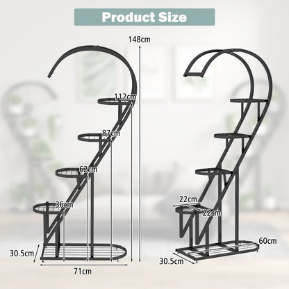 5 Tier Metal Plant Stand with Hanging Hook-Black