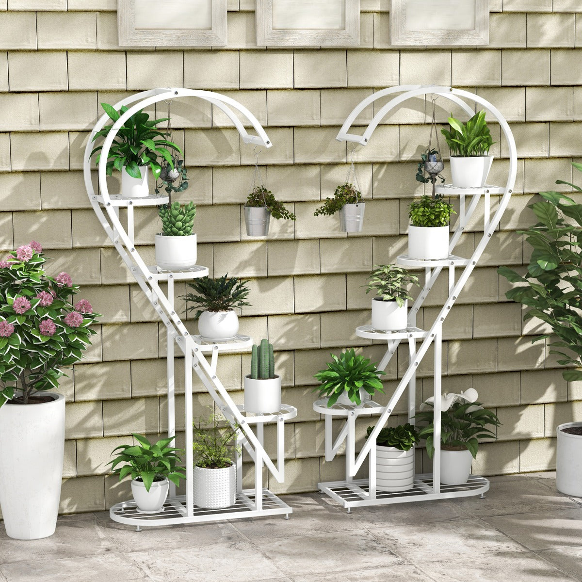 5 Tier Metal Plant Stand with Hanging Hook-White