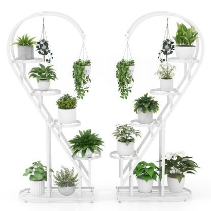 5 Tier Metal Plant Stand with Hanging Hook-White