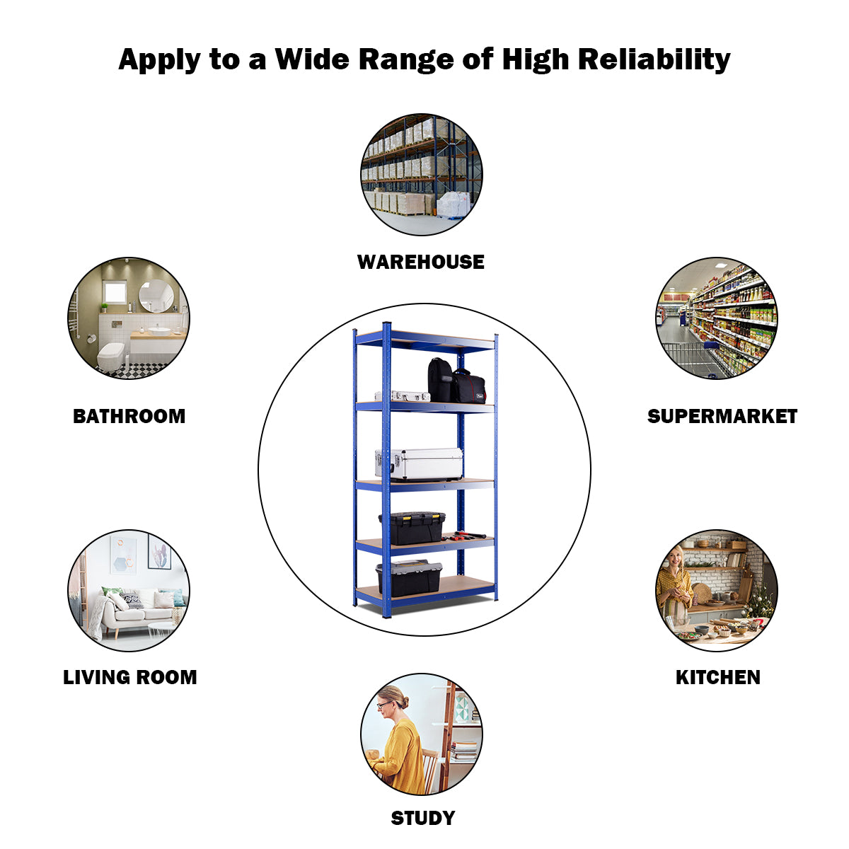 Costway Heavy-Duty 5-Tier Storage Rack 875 KG Weight Capacity Adjustable Shelf Height-Navy