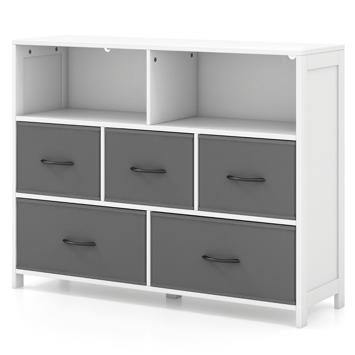 5-Drawer Dresser with 2 Large Fabric Bins and 3 Medium Bins-White