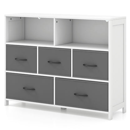 5-Drawer Dresser with 2 Large Fabric Bins and 3 Medium Bins-White