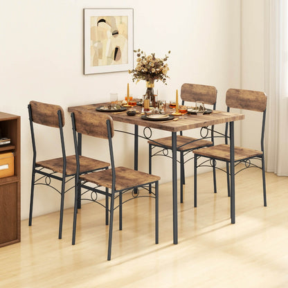 5-Piece Dining Table Set for 4 with Metal Frame and Wood Rectangular Table-Coffee