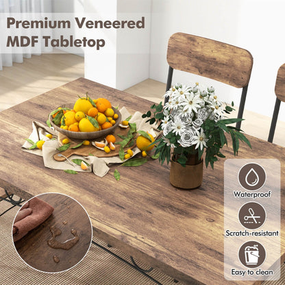 5-Piece Dining Table Set for 4 with Metal Frame and Wood Rectangular Table-Coffee