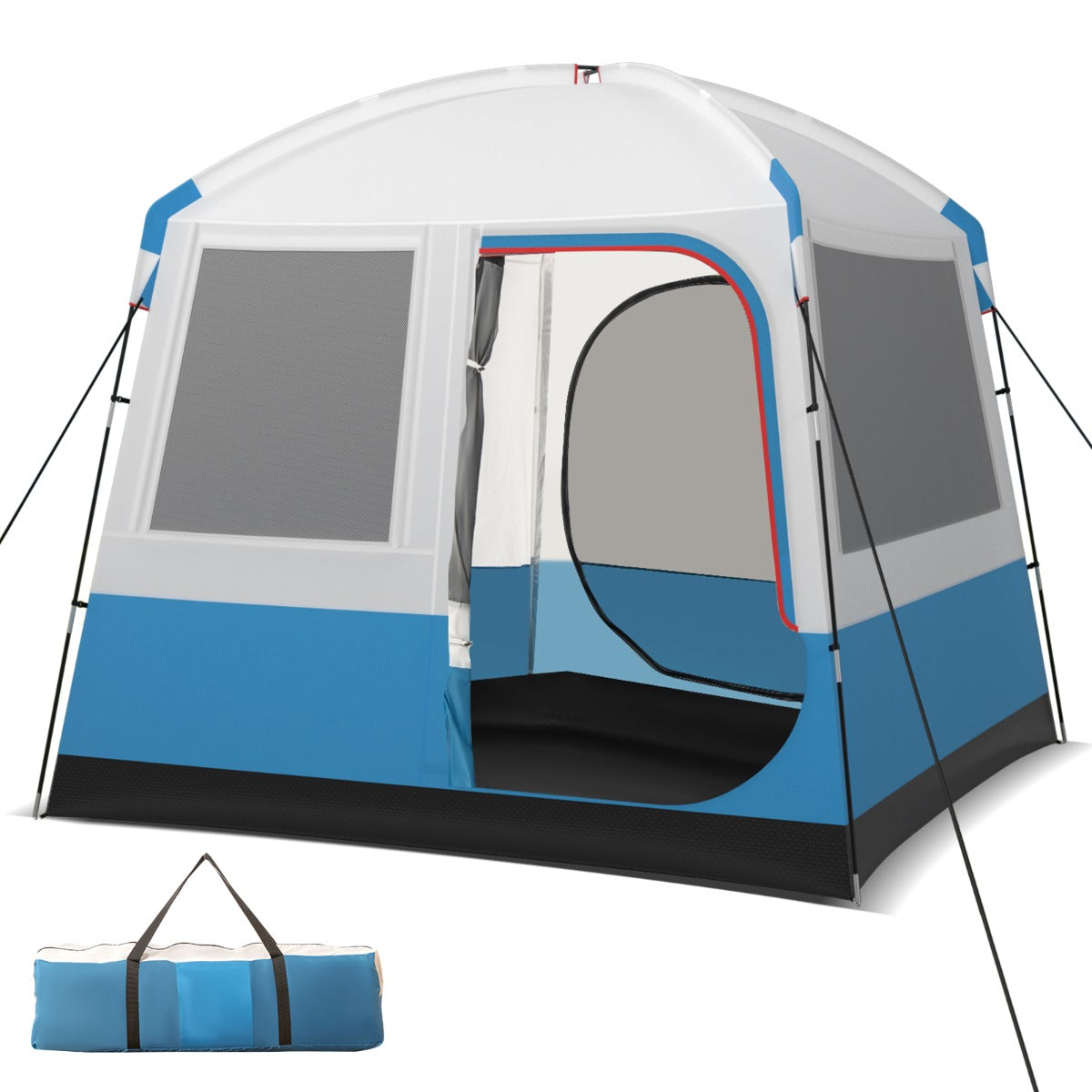 Costway 5 Person Camping Tent Waterproof with Mesh Door and Carrying Bag-Blue & White
