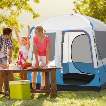 Costway 5 Person Camping Tent Waterproof with Mesh Door and Carrying Bag-Blue & White