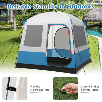 Costway 5 Person Camping Tent Waterproof with Mesh Door and Carrying Bag-Blue & White