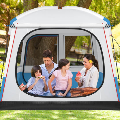 Costway 5 Person Camping Tent Waterproof with Mesh Door and Carrying Bag-Blue & White