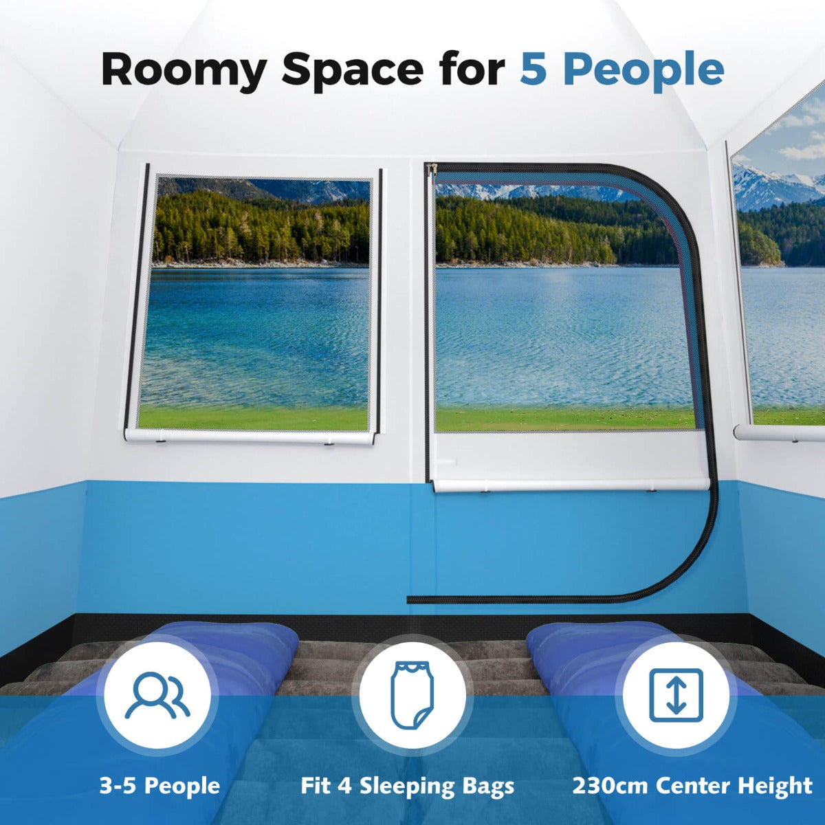 Costway 5 Person Camping Tent Waterproof with Mesh Door and Carrying Bag-Blue & White