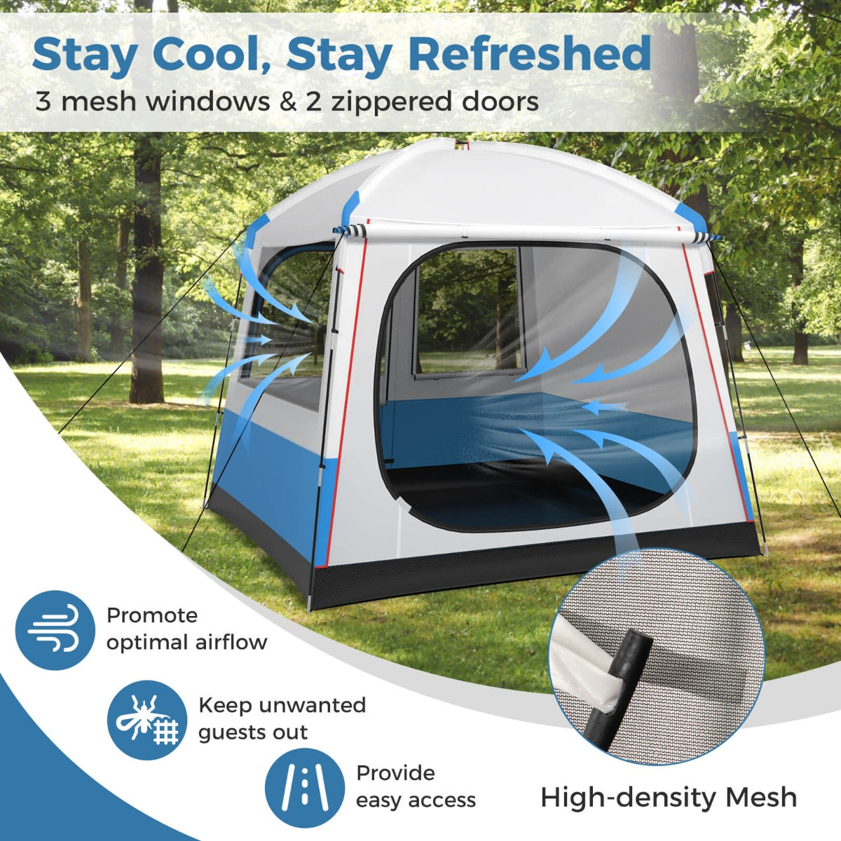 Costway 5 Person Camping Tent Waterproof with Mesh Door and Carrying Bag-Blue & White