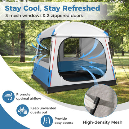 Costway 5 Person Camping Tent Waterproof with Mesh Door and Carrying Bag-Blue & White