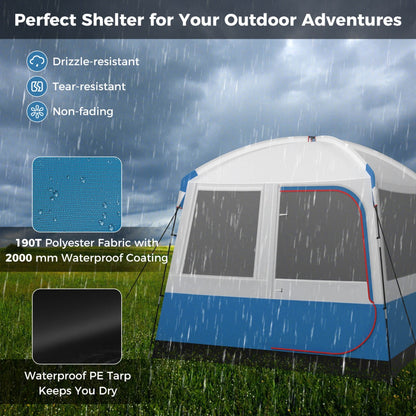 Costway 5 Person Camping Tent Waterproof with Mesh Door and Carrying Bag-Blue & White