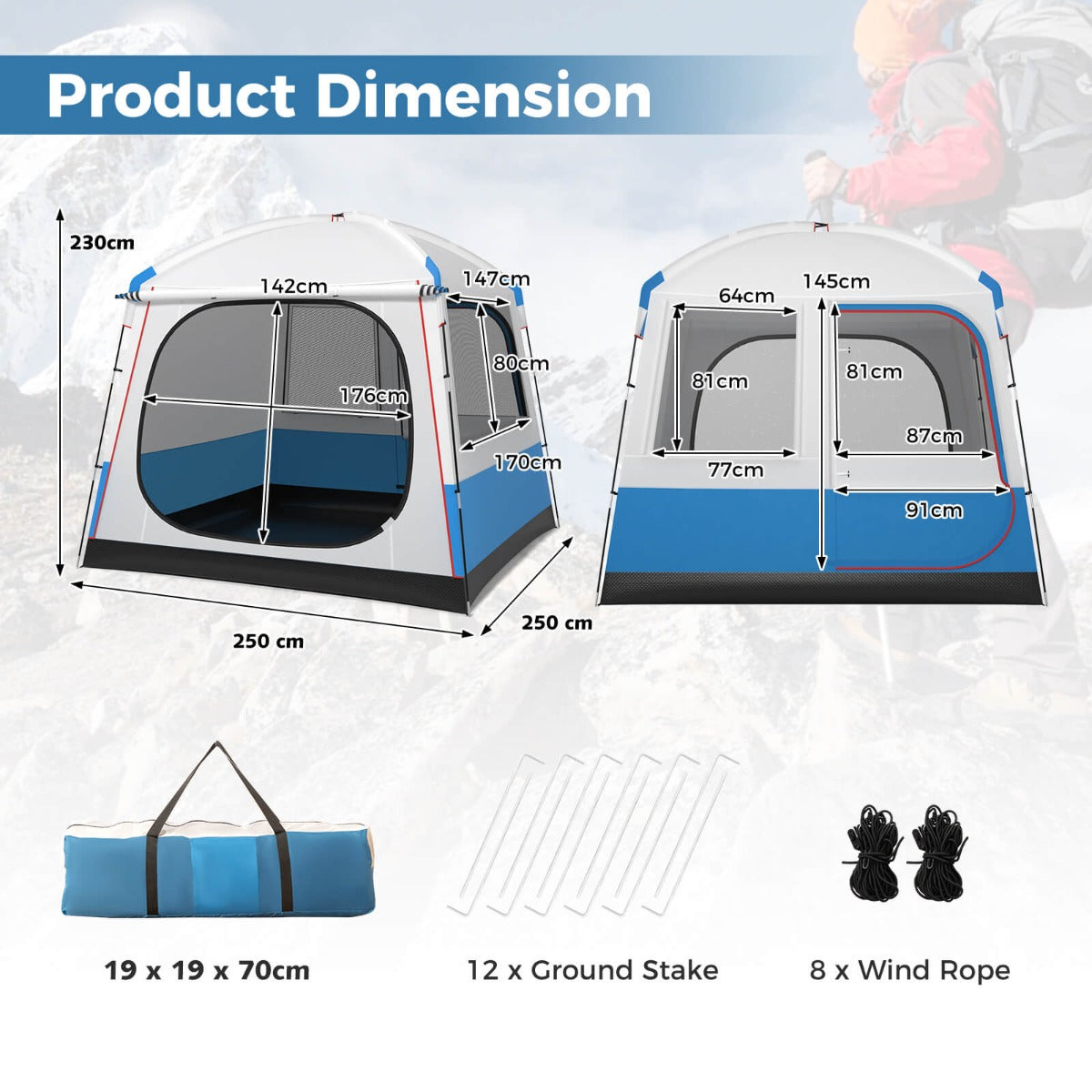 Costway 5 Person Camping Tent Waterproof with Mesh Door and Carrying Bag-Blue & White