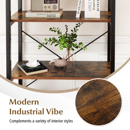 5-Tier Bookshelf Bookcase with Metal Frame and Dual Anti-Tipping Kits-Rustic Brown