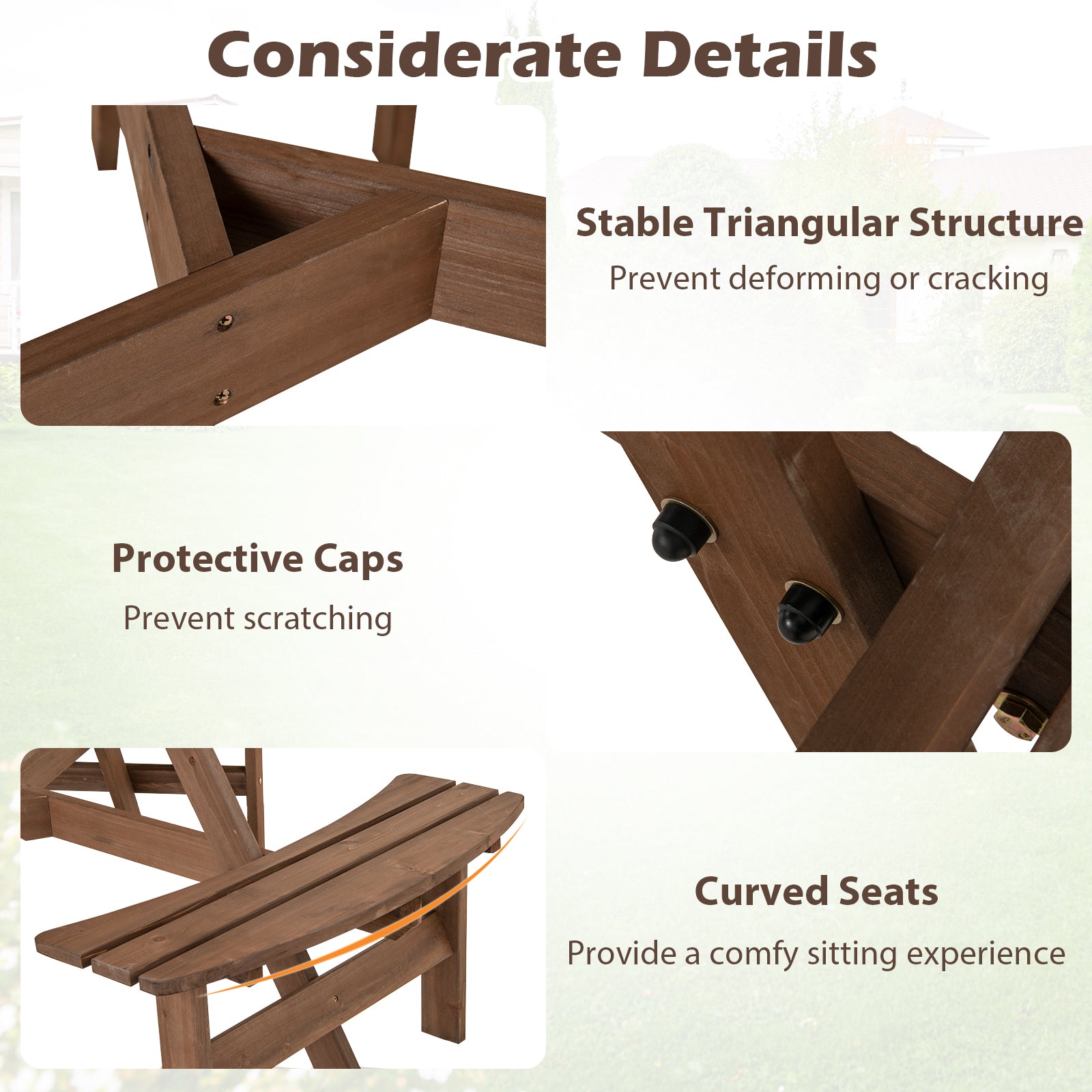6-Person Round Picnic Table Set with 5 cm Umbrella Hole-Brown