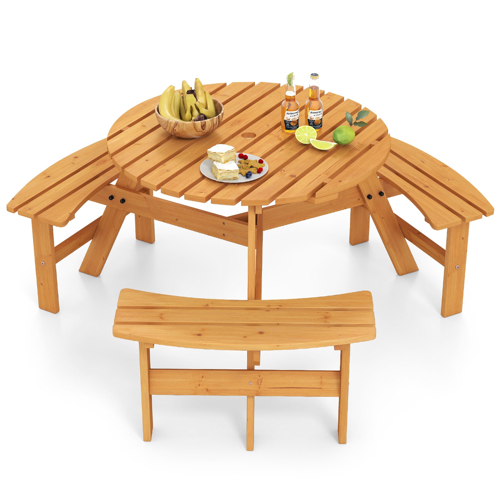 6-Person Round Picnic Table Set with 5 cm Umbrella Hole-Yellow
