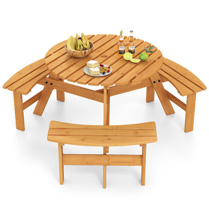 6-Person Round Picnic Table Set with 5 cm Umbrella Hole-Yellow