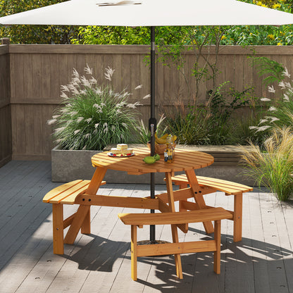 6-Person Round Picnic Table Set with 5 cm Umbrella Hole-Yellow